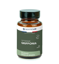 Complément alimentaire Griffonia 5-HTP de Nootrolab en flacon de 60 gélules, favorise la sérotonine pour réguler l’humeur et le sommeil.