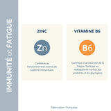 Présentation des bienfaits du Zinc et de la Vitamine B6 dans Équilibre Zinc B6 - Cure Zinc B6 | Immunité, Énergie, Stress, fabrication française.