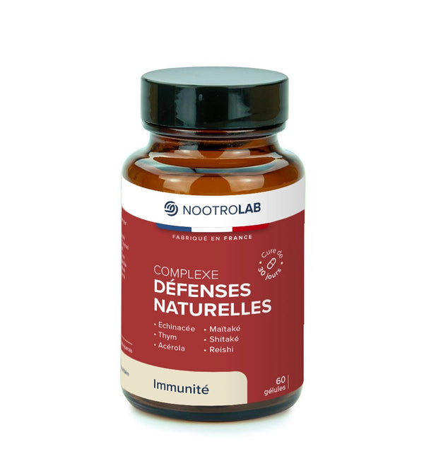 Complément immunité efficace Complexe Défenses Naturelles en gélules avec échinacée, thym, reishi et vitamine C. Flacon de 60 gélules Nootrolab.