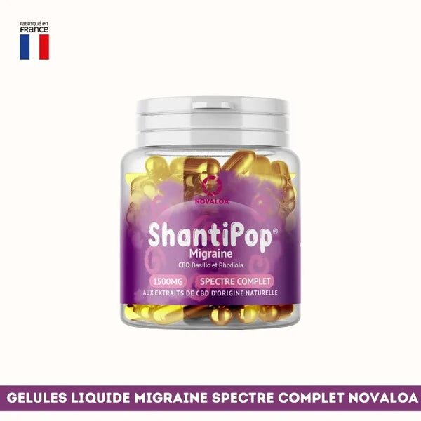 GÉLULES CBD MIGRAINE - NOVALOA avec 1500mg de CBD, basilic et rhodiola pour soulager naturellement les maux de tête. Complément certifié en France.